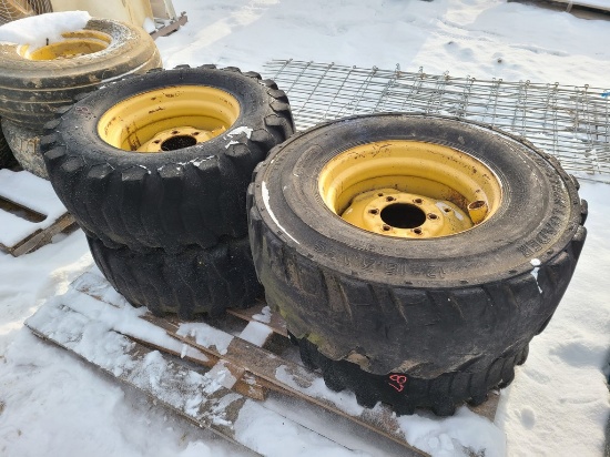 Skid Steer Tires on Wheels   'Set of 4 - Used'