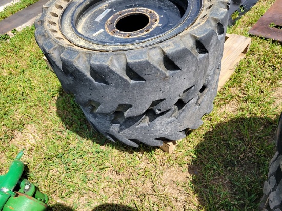 Solid Skid Steer Tires on Wheels 'Set of 4 - Used'