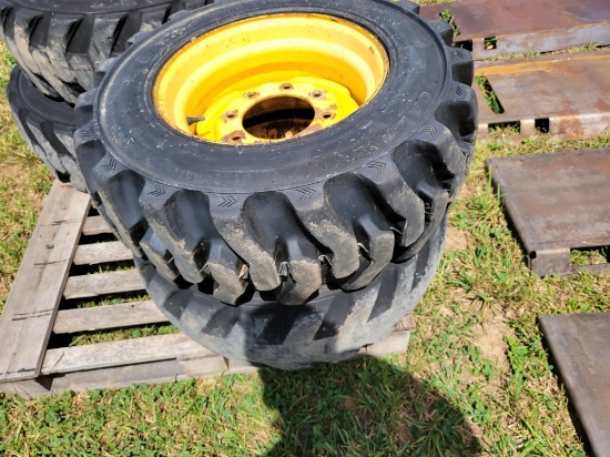 Skid Steer Tires on Wheels 'Set of 4 - Used'