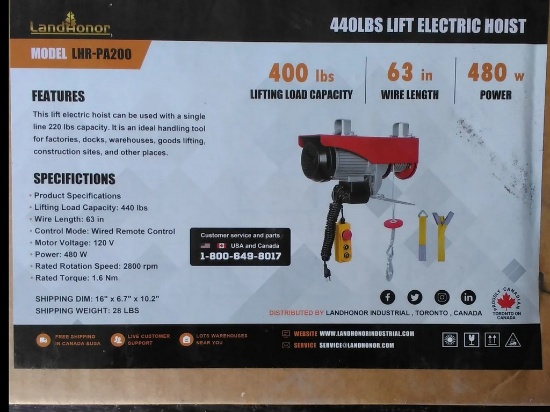 Land Honor PA200 Electric Hoist 'NEW'