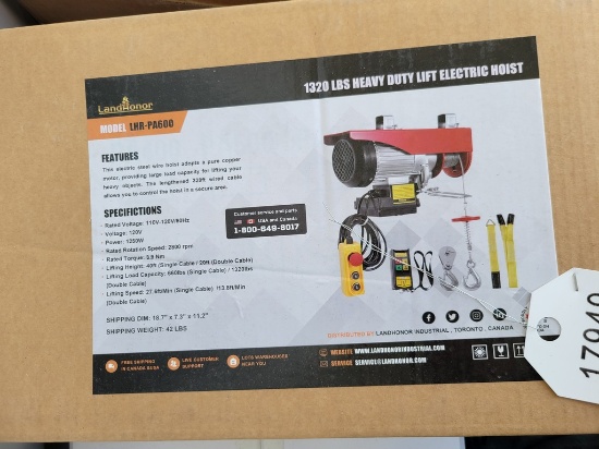 Land Honor PA600 Electric Hoist 'NEW'