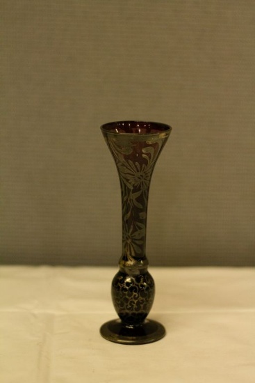 4 Glass Vases with Sterling Overlay