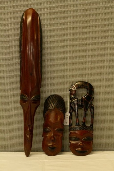 3 Wood Carved Faces