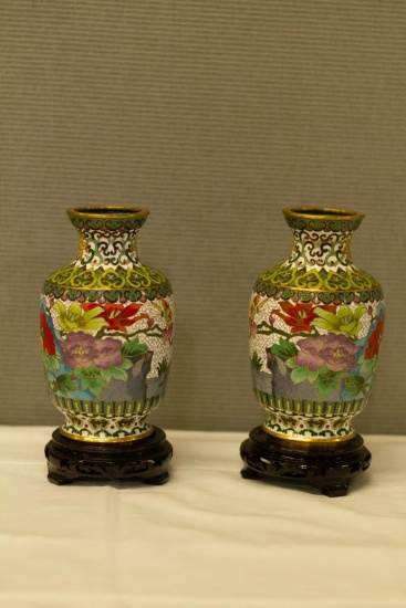 Pair of Floral Cloisenne Vases