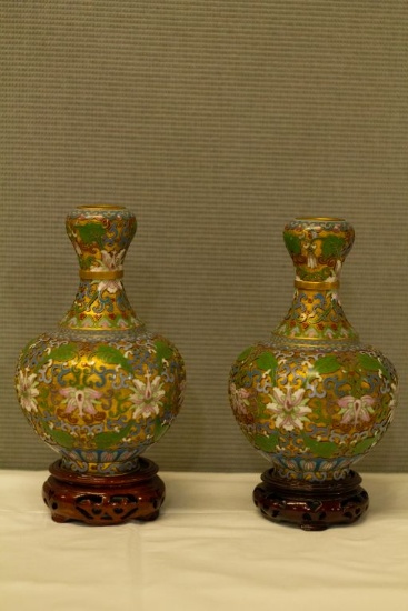 Pair of green Cloisenne Vases