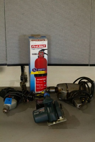 2 Drills, Mini Skil Saw, Fire Extinguisher