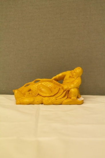 Wood Carved Fisherman Statue