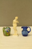 Small Blue Pitcher, Art Glass Bowl, Sculpture