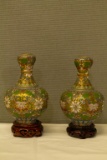 Pair of green Cloisenne Vases