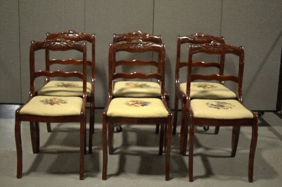 Mahogany Floral Back Dining Room Chairs With Needlepoint Seats