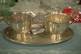 Lunt Sterling Sugar, Creamer and Tray
