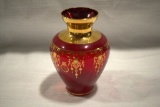 Ruby Glass Vase With Gold Color Overlay