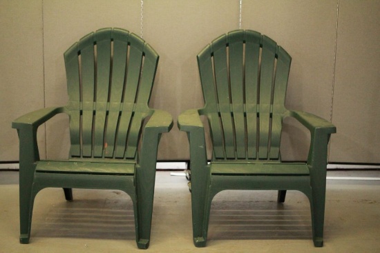 2 Plastic Green Adirondack Chairs