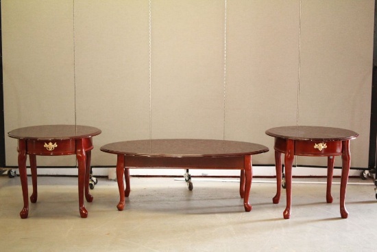 Cherry Coffee Table & 2 End Tables