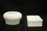 Milk Glass Bowl & Covered Box