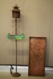 Copper Tray, & Metal Tiki Torch, Wooden Sign