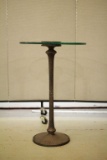 Metal Pedestal Glass Top End Table