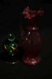 Green vase with Gold Overlay, Pink Vase