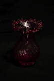 Ruby Glass Fluted Vase