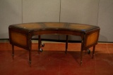 Curved Drop Leaf Mahogany Coffee Table with Leather Top