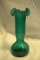 Green Glass Ruffled Top Vase