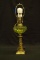 Vaseline Glass Lamp With Marble Column & Brass Base