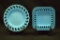 2 Reticulated Blue Glass Plates