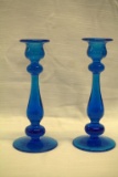 Pair of Blue Glass Candle Sticks