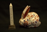 Egyptian Obelisk & Painted Porcelain Rabbit