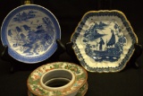 2 Hand Painted Oriental Bobeches & 2 Small Oriental Plates