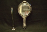 Silver Plated Candle Stick, & Silver Plated Hand Held Mirror