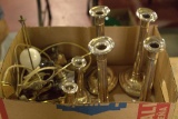 Box of Assorted Silver Plated Candle Sticks, & Lamps