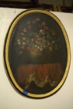 Antique Oval Wood Framed Oil On Canvas Painting