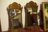 Pair of Reproduction Striped Maple Mirrors With Candle Sticks