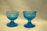 2 Blue Glass Small Footed Bowls