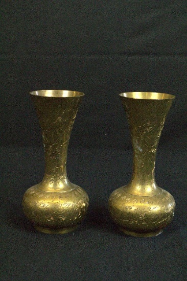 Pair of Brass Vases & Single Brass Vase