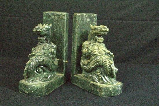 Pair of Stone Dragon Book Ends