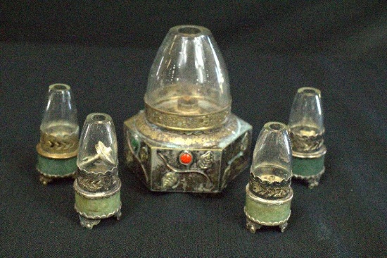 5 Small Oil Lamps With Metal Bases