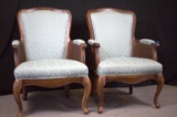 Pair of Teal Fabric Arm Chairs with Cane Inserts