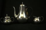 Pewter Teapot with Sugar and Creamer