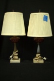 Pair of Cut to Clear Lamps with Marble Bases