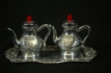 2 Silver Plated Hawaiin Collectible Tea Pots & Tray