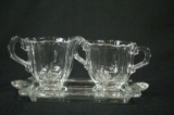 Glass Sugar & Creamer On Plate