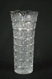 Signed Bohemian Cut Glass Vase