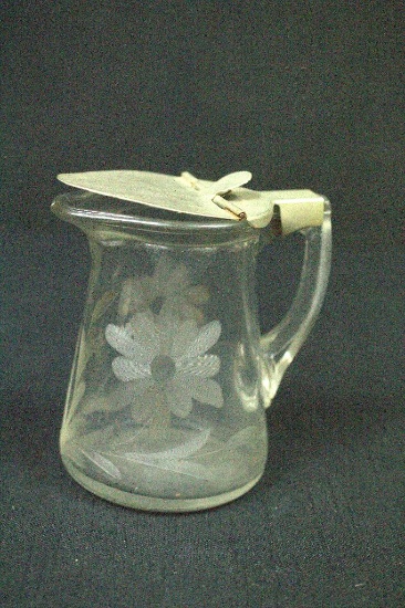 Etched Syrup Pitcher With Metal Top