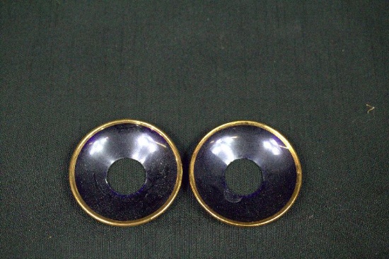 Pair of Cobalt Candle Bobsches With Gold Trim