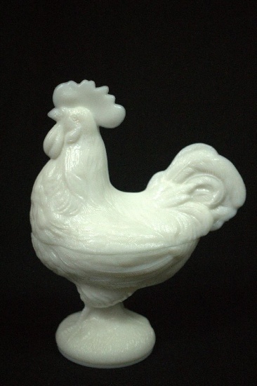 Milk Glass Rooster Candy Box