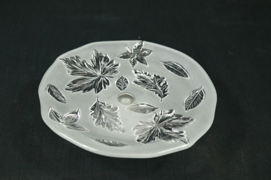 Leaf Pressed Glass Footed Cake Plate
