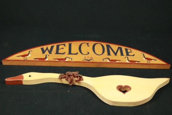Wooden "Welcome" Sign & Wooden Goose Wall Plaque