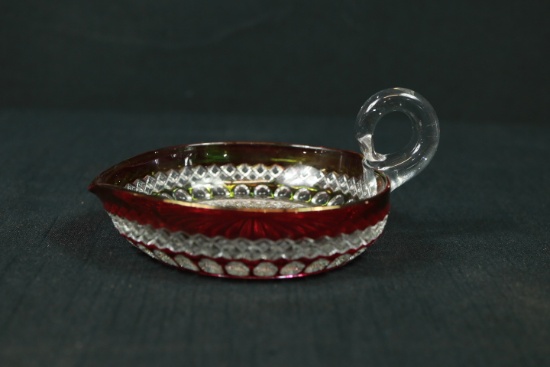 Ruby Pressed Glass Handle & Spout Dish